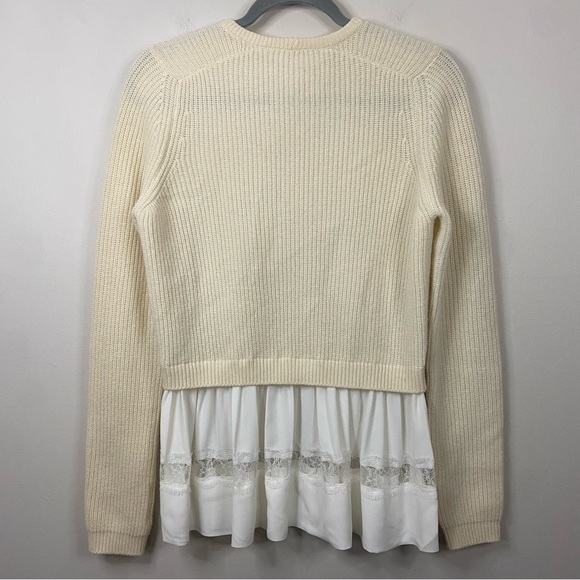 No. 21 Wool Blend Twofer Layered Sweater with Silk Lace Hem Cream Size Small - Picture 5 of 8